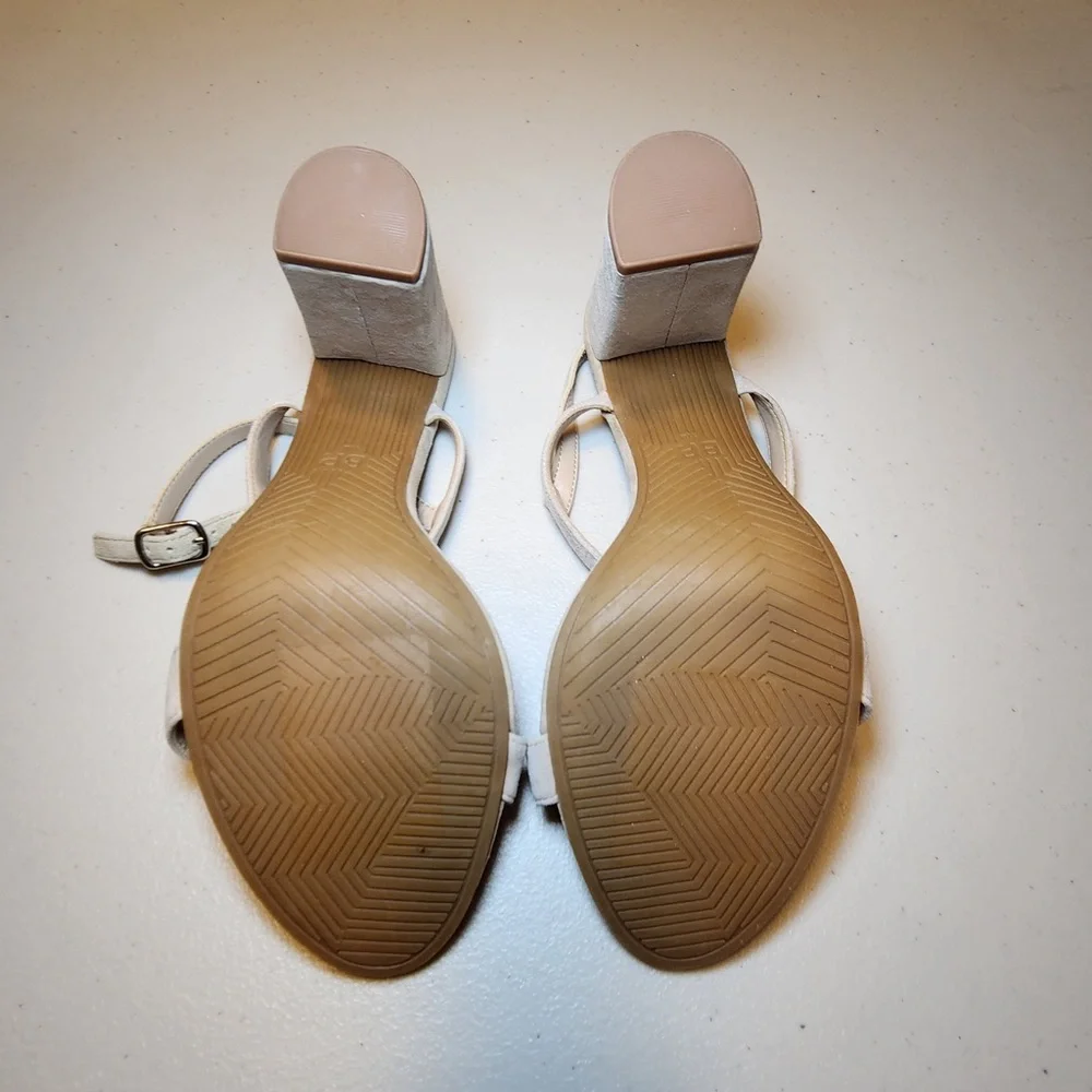 New BP Women’s Lula Slingback‎ Cream Suede Block Heel Sandals Wedding Summer